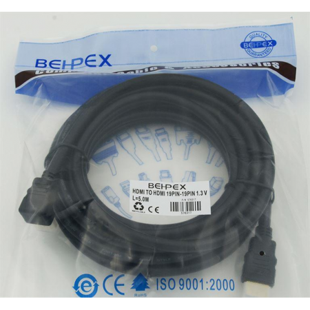 Кабель аудио-видео Behpex HDMI (m)/HDMI (m) 5м. черный, фото 