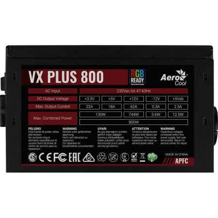 Блок питания 800W AeroCool VX-800 PLUS RGB, фото , изображение 11