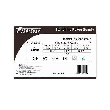 Блок питания 600W PowerMan PM-600ATX-F OEM, фото , изображение 4