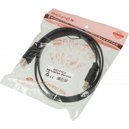 Кабель аудио-видео BEHPEX High Speed ver.1.4 Flat HDMI (m)/HDMI (m) 1м. Позолоченные контакты черный, фото 