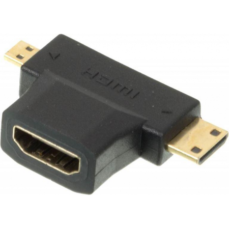 Переходник HDMI (f)/Micro HDMI (m) черный (+ Mini HDMI (Male)), фото 