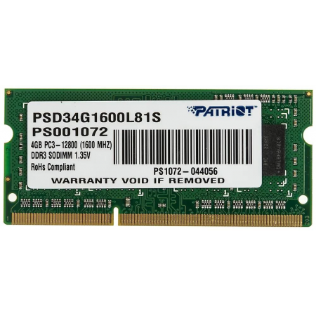 Оперативная память SO-DIMM Patriot DDR3 4Gb 1600MHz PSD34G1600L81S, фото 