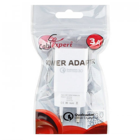 Адаптер питания Cablexpert MP3A-PC-16, QC 3.0, 100/220V - 1 USB порт 5/9/12V, белый, фото 