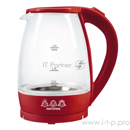 Чайник электрический Мастерица ЕК-1801G, рубин, 1,8л, стекло, 1850 Вт, фото , изображение 2