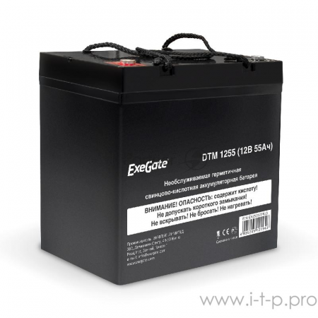 Аккумуляторная батарея ExeGate DTM 1255 (12V 55Ah, под болт М6), фото , изображение 2