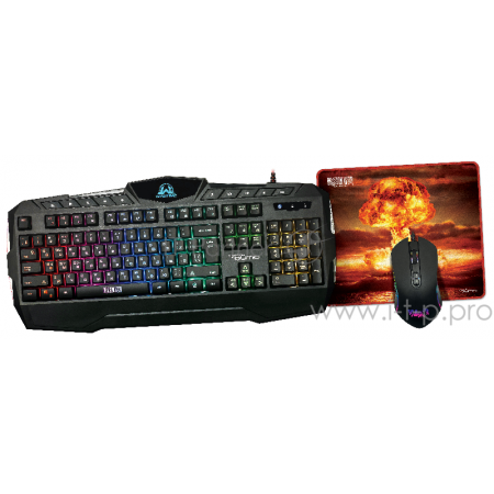 Игровой набор Qumo Wartime K51/M67, кл-ра проводная, 104+10 клавиш, подсветка RGB, мышь проводная, оптическая, RGB running, 1200/1600/2400/3200 dpi, фото 