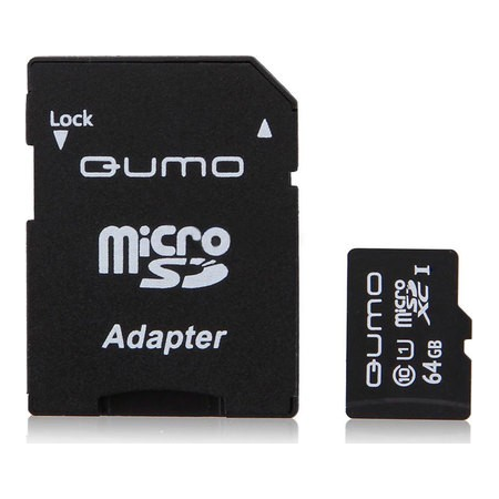 Карта памяти 64Gb MicroSD QUMO + SD адаптер  (QM64GMICSDXC10U1), фото 