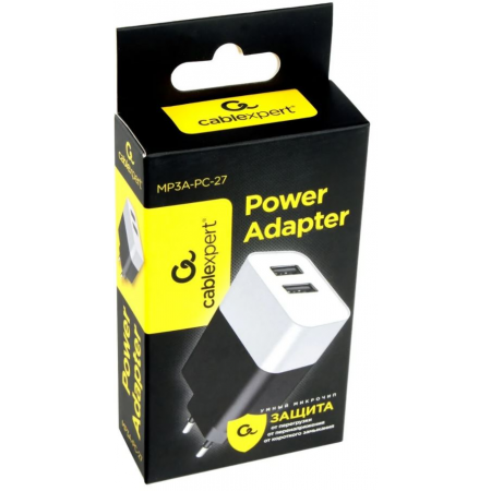 Адаптер питания Cablexpert MP3A-PC-27W, 2USB, белый, фото , изображение 2