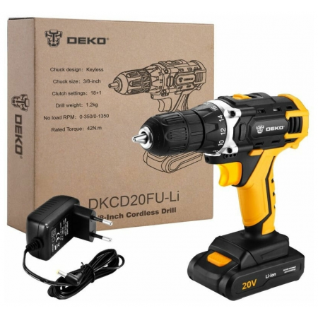 Аккумуляторная дрель-шуруповерт DEKO DKCD20FU-Li Li-Ion 1.5 А·ч 20 В без кейса, фото , изображение 5