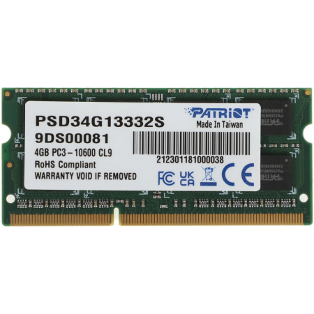 Оперативная память 4Gb DDR-III 1333MHz Patriot SO-DIMM (PSD34G13332S), фото 