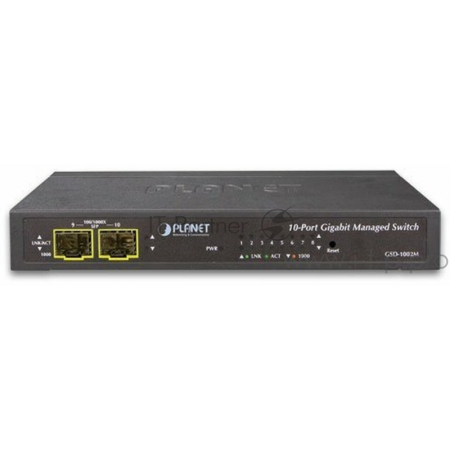 GSD-1002M управляемый коммутатор IPv4/IPv6 Managed 8-Port 10/100/1000Mbps + 2-Port 100/1000X SFP Gigabit Desktop Ethernet Switch (POE PD, External PWR), фото 