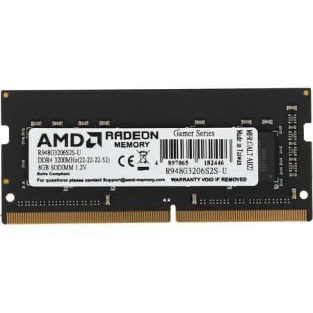 Оперативная память SO-DIMM AMD DDR4 8Gb 3200MHz R948G3206S2S-U, фото 