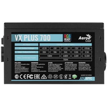 Блок питания 700W AeroCool VX-700 PLUS RGB, фото , изображение 6