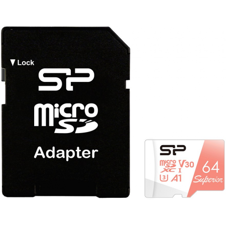 Карта памяти 64Gb MicroSD Silicon Power Superior + SD адаптер (SP064GBSTXDV3V20SP), фото 