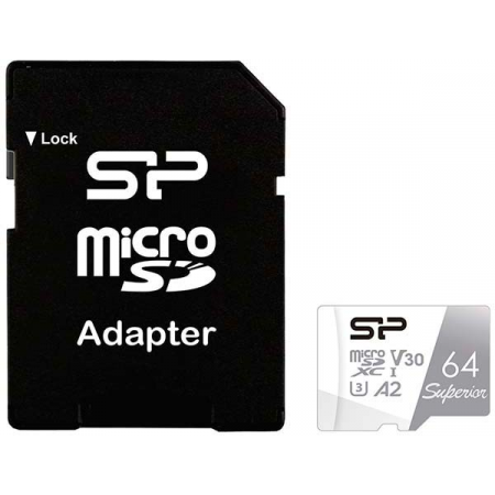 Карта памяти 64Gb MicroSD Silicon Power Superio + SD адаптер (SP064GBSTXDA2V20SP), фото 