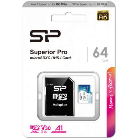 Карта памяти 64Gb MicroSD Silicon Power Superior Pro + SD адаптер (SP064GBSTXDU3V20AB), фото 