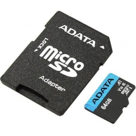 microSDXC 64GB ADATA Premier Memory Card AUSDX64GUICL10A1-RA1 UHS-I Class 10/V10 A1, 100/25 MB/s, Adapter, -25°C + 85°C, RTL (461933), фото 