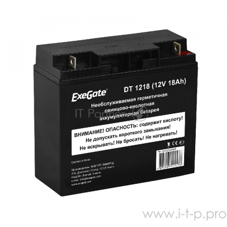 Аккумуляторная батарея ExeGate DT 1218 (12V 18Ah), клеммы под болт М5, фото , изображение 2
