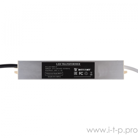 Источник питания тонкий 220 V AC/24 V DC 1 А 24 W с проводами, влагозащищенный (IP67), фото 