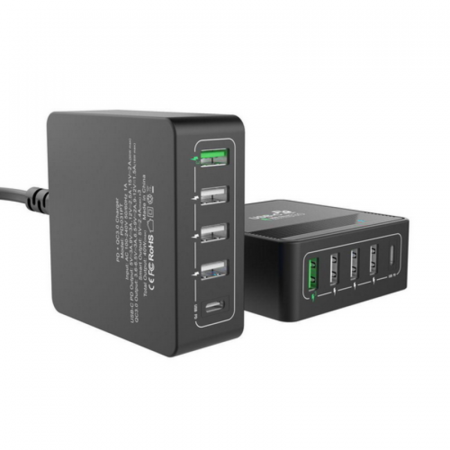 Сетевое зарядное устройство CЗУ (ACD-P605U-V1B) 60Вт, Сетевое ЗУ 5xUSB 1PD+1QC+3Smart, 3.6~20В/3А RTL {40}, фото 