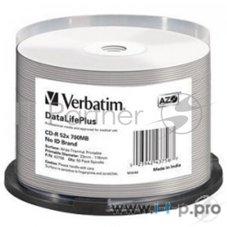 Диск CD-R Verbatim 700Mb 52x Cake Box (50шт) Printable (43756), фото 