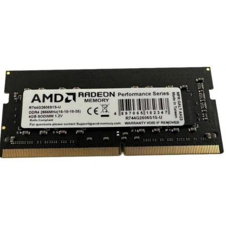 Оперативная память SO-DIMM AMD DDR4 4Gb 2666MHz R744G2606S1S-U, фото 