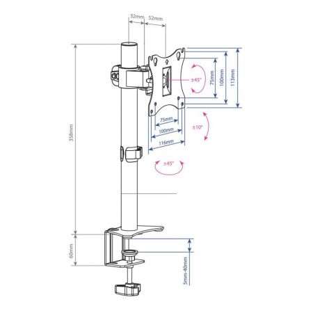 Кронштейн для мониторов Arm Media LCD-T01 15"-32" черный, фото , изображение 2