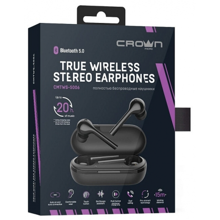 Беспроводные наушники CROWN MICRO CMTWS-5006, черный, фото , изображение 8