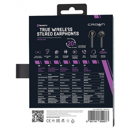 Беспроводные наушники CROWN MICRO CMTWS-5006, черный, фото , изображение 9