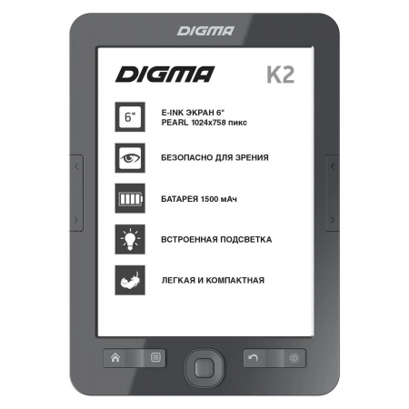 Электронная книга Digma K2, 6" Темно-серый, фото 