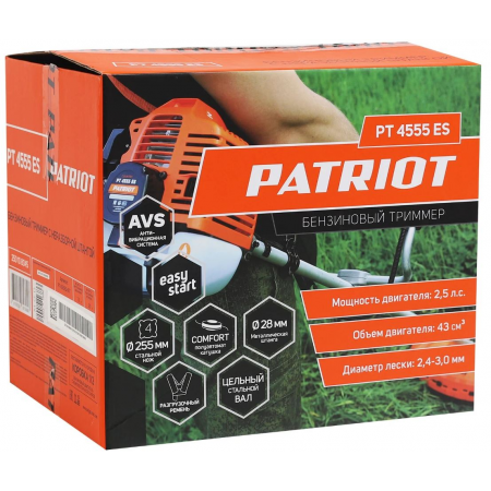Бензотриммер PATRIOT PT 4555ES Country 250108045 { неразборная, раб. объем 45сс, 2.5 л.с., диам.диска 23см, леска 2.4мм, захват 46см}, фото 