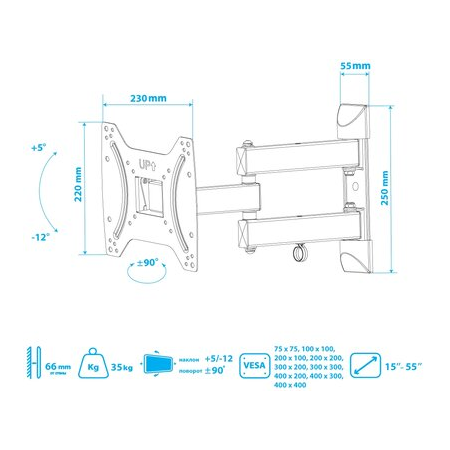 Кронштейн на стену Kromax OPTIMA-404 black, фото , изображение 9