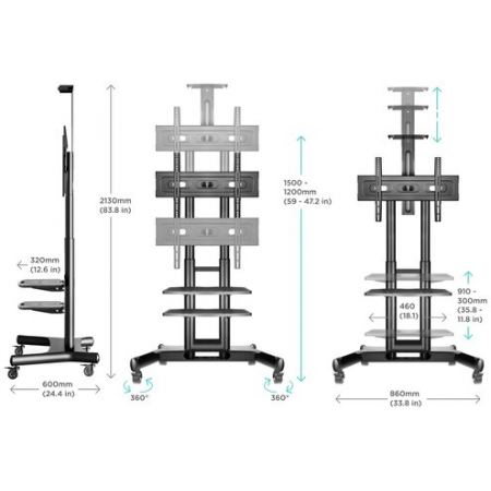 Стойка ONKRON для телевизора с кронштейном 40"-70", мобильная TS1552, фото , изображение 3