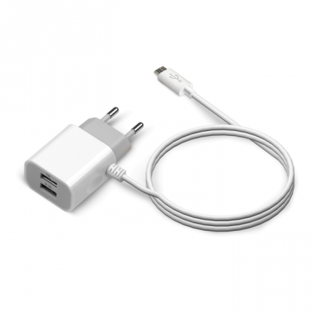 СЗУ Jet.A UC-C14 (2 USB-портa, 2.1А, встроенный кабель USB Type-C) белый, фото 