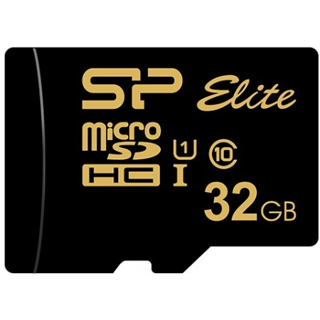 Карта памяти 32Gb Silicon Power Elite Gold + SD адаптер (SP032GBSTHBU1V1GSP), фото 