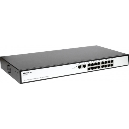 Неуправляемый PoE-коммутатор ORIGO OS1218P/190W/A1A 16x100Base-TX PoE+, 2x1000Base-T, PoE-бюджет 190 Вт, корпус металл, фото 