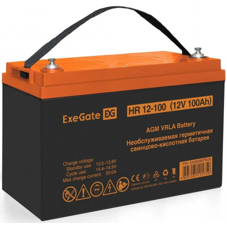 Аккумуляторная батарея ExeGate EX282987RUS HR 12-100 (12V 100Ah, под болт М6), фото 
