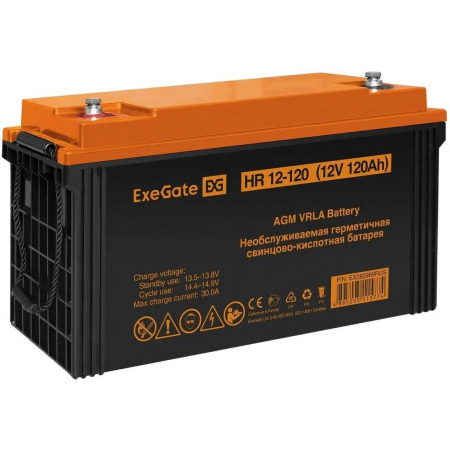 Аккумуляторная батарея ExeGate EX282989RUS HR 12-120 (12V 120Ah, под болт М8), фото 