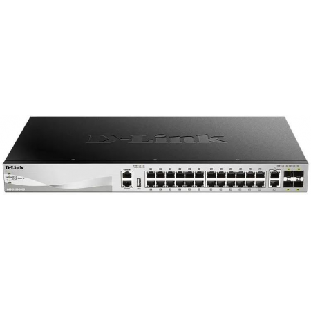 Управляемый стекируемый коммутатор D-Link DGS-3130-30TS/B1A PROJ 3 уровня с 24 портами 10/100/1000Base-T, 2 портами 10GBase-T и 4 портами 10GBase-X SFP+, фото 