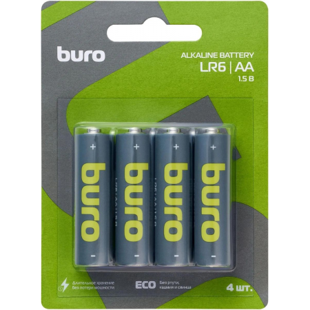 Батарея Buro Alkaline LR6 AA (4шт) блистер, фото 