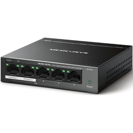 Настольный коммутатор Mercusys MS105GP с 5 гигабитными портами (4 порта PoE+), фото 