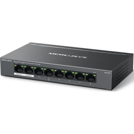 Настольный коммутатор Mercusys MS108GP с 8 гигабитными портами (7 портов PoE+), фото 