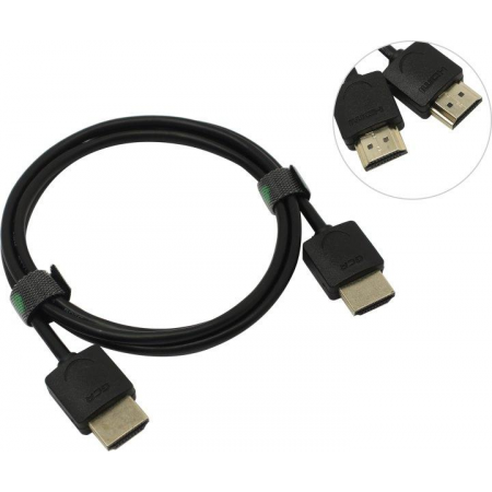 Greenconnect Кабель SLIM 1.0m HDMI 2.0, черный Slim, OD3.8mm, HDR 4:2:2, Ultra HD, 4K 60 fps 60Hz, 3D, AUDIO, 18.0 Гбит/с, 32/32 AWG, GCR-51594, фото 