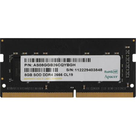 Оперативная память 8GB Apacer DDR4 2666 SO DIMM ES.08G2V.GNH Non-ECC, CL19, 1.2V, AS08GGB26CQYBGH, 1R, 1024x8, RTL, фото 
