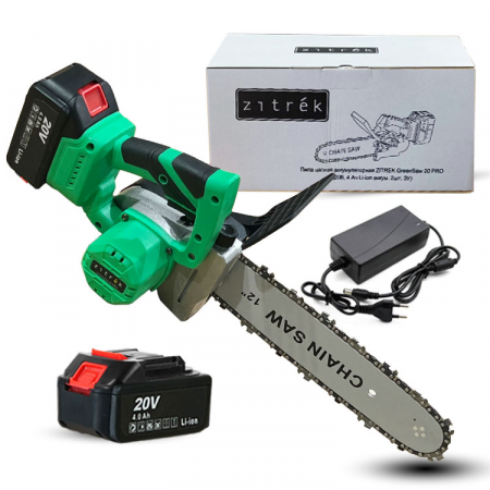 Пила цепная аккумуляторная ZITREK GreenSaw 20 PRO [082-1852] { 20В, 4 Ач Li-ion аккум. 2шт, ЗУ }, фото 