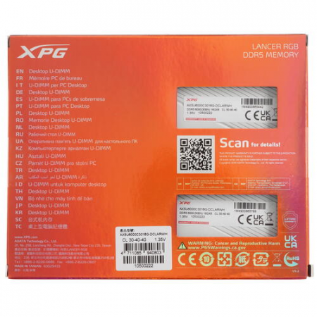 Оперативная память DIMM ADATA XPG Lancer RGB DDR5 32Gb AX5U6000C3016G-DCLARWH (2x16Gb), фото , изображение 4