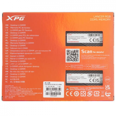Оперативная память DIMM ADATA XPG Lancer RGB DDR5 32Gb AX5U6400C3216G-DCLARBK (2x16Gb), фото , изображение 4