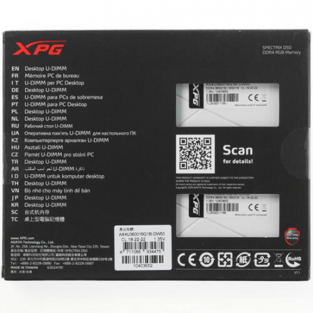 Оперативная память DIMM ADATA XPG SPECTRIX D50 RGB DDR4 32Gb AX4U360016G18I-DW50 (2x16Gb), фото , изображение 4