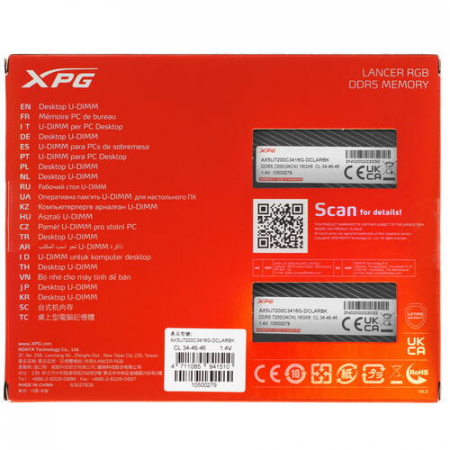 Оперативная память DIMM ADATA XPG Lancer RGB DDR5 32Gb AX5U7200C3416G-DCLARBK (2x16Gb), фото , изображение 4