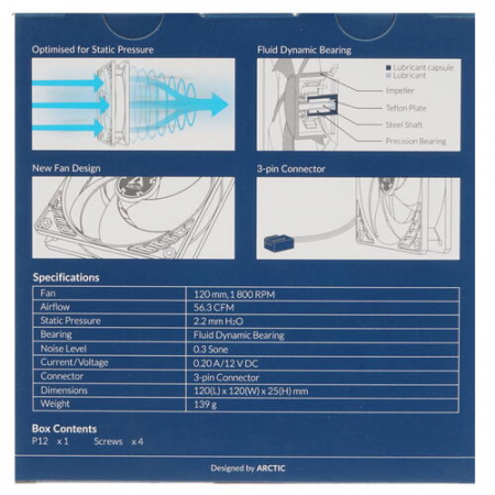 Вентилятор для корпуса Arctic Cooling P12 ACFAN00118A, фото , изображение 5